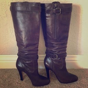 Dark brown leather knee high Steve Madden boots